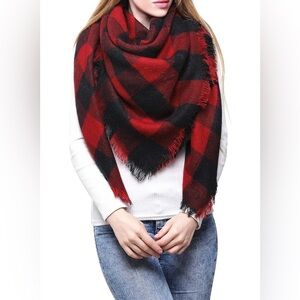 ARITZIA WILFRED FREE 100% WOOL BLACK/RED PLAID BLANKET SCARF